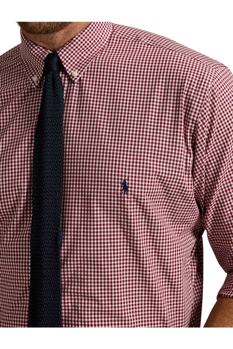 Big & Tall Gingham Stretch Poplin Sport Shirt, Alternate, color, CLASSIC WINE WHITE