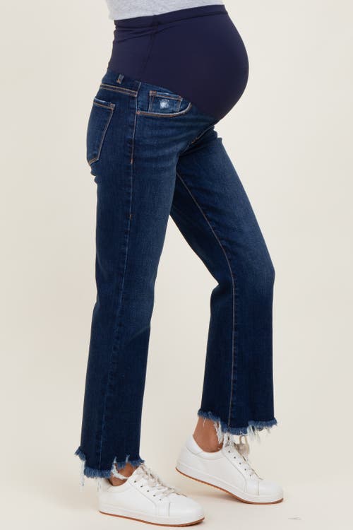 Pinkblush Distressed Hem Cropped Bootcut Maternity Jeans In Blue
