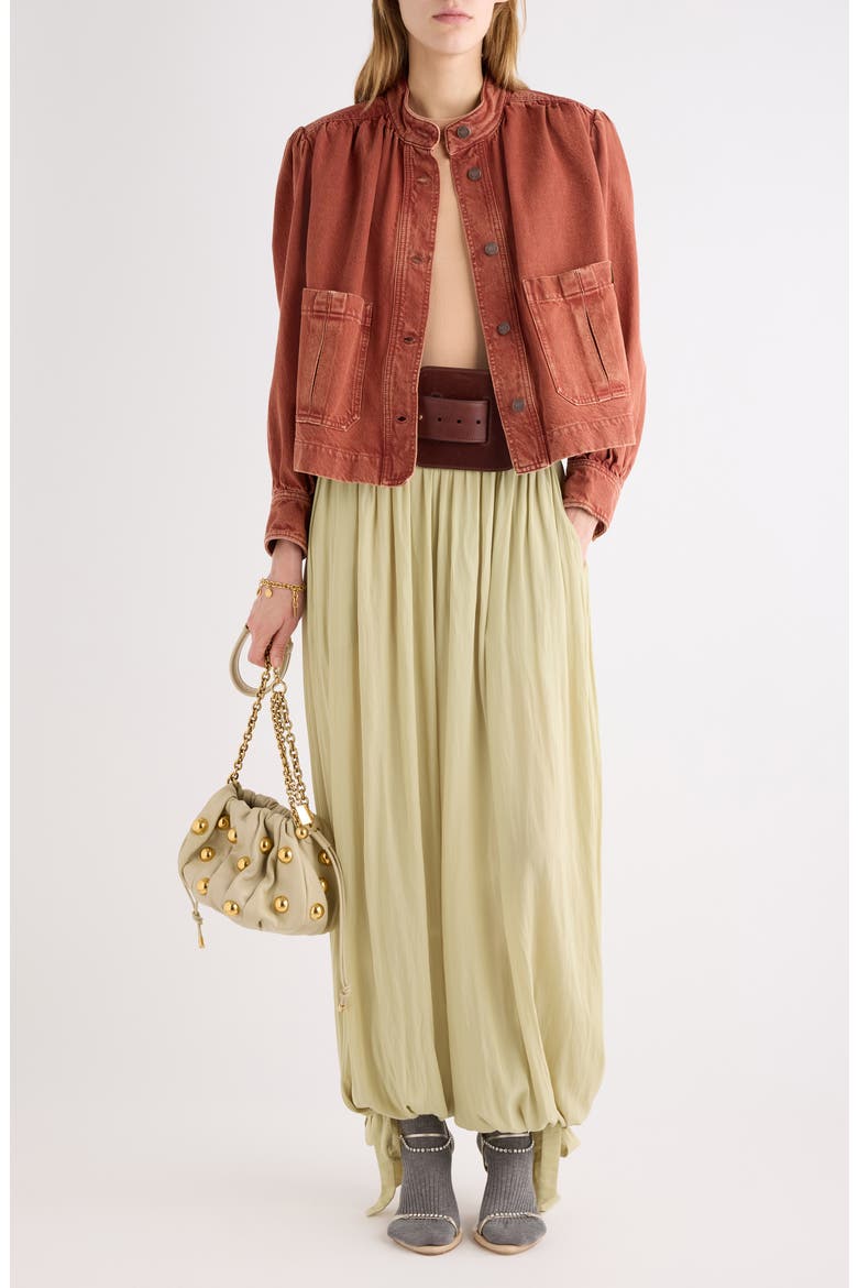 Swing Crop Denim Jacket, Alternate, color, CRIMSON BROWN
