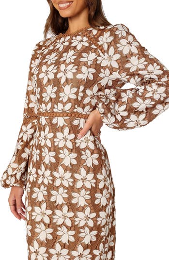 Pierre Floral Long Sleeve Lace Midi Dress