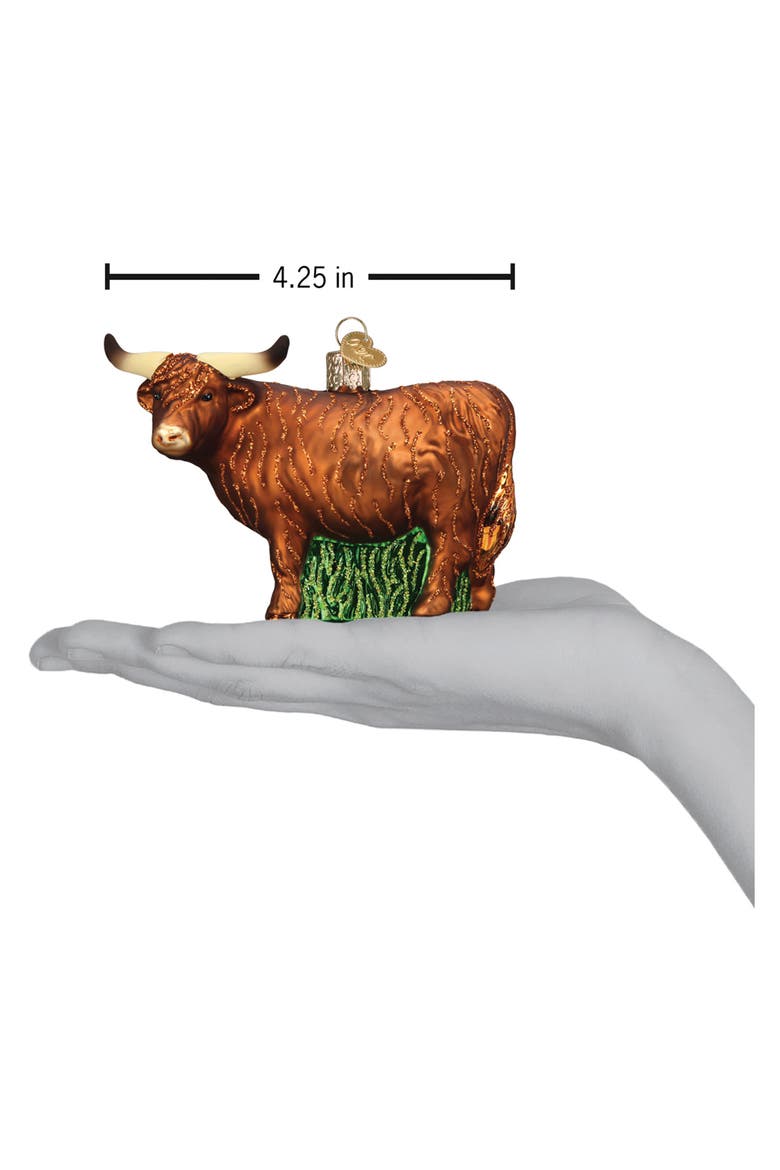 Highland Cow Glass Ornament, Alternate, color, BROWN