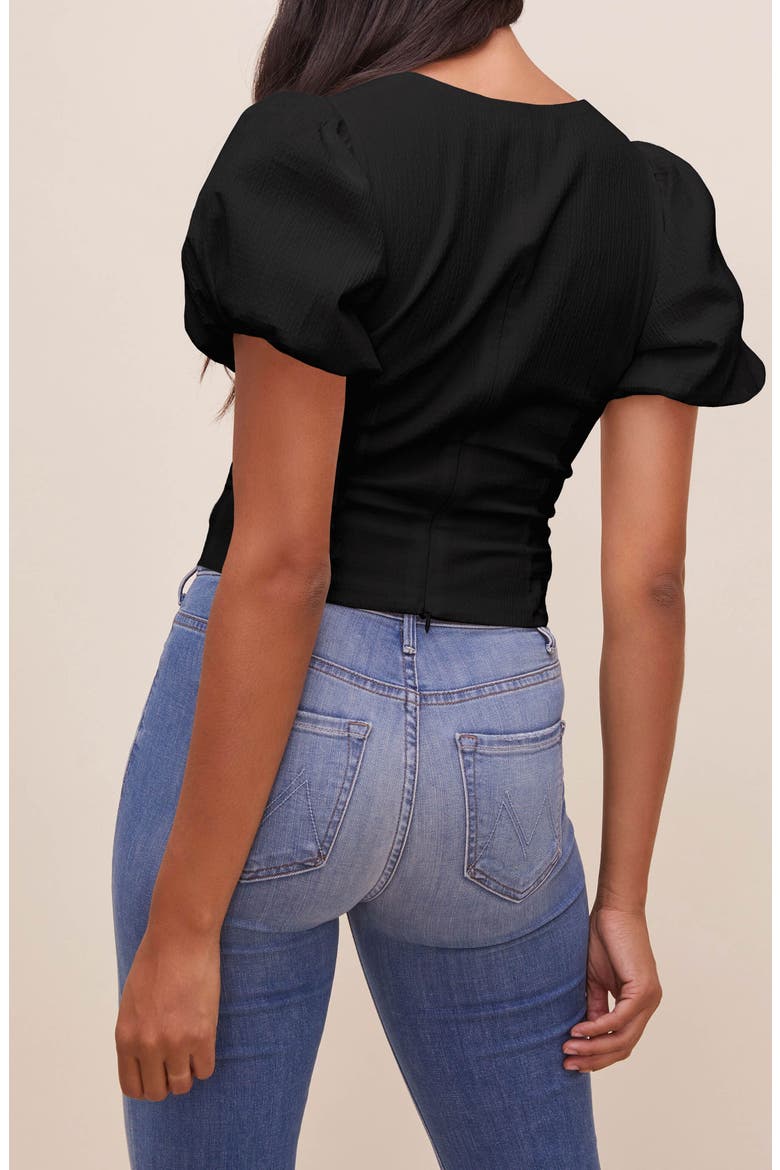 Tanya Puff Sleeve Crop Top, Alternate, color, BLACK