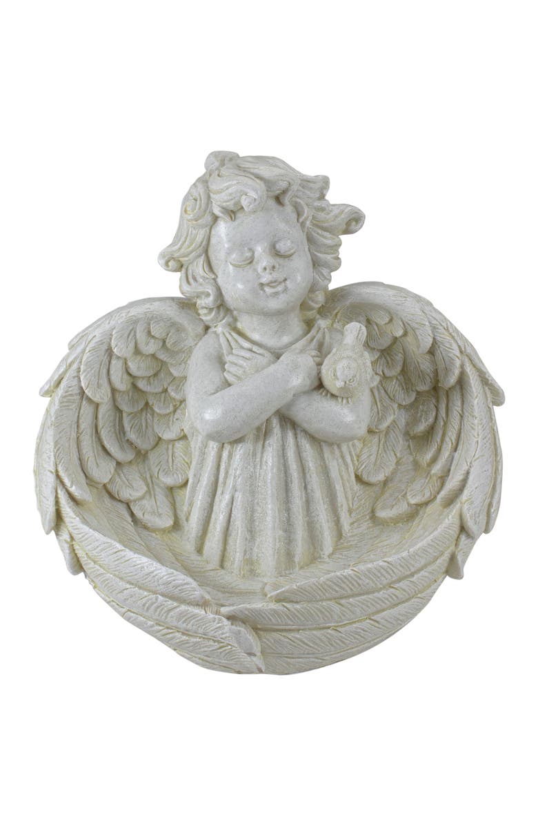 Northlight 9" Cherub Angel Wings Bird Feeder Outdoor Garden Statue, Main, color, Ivory