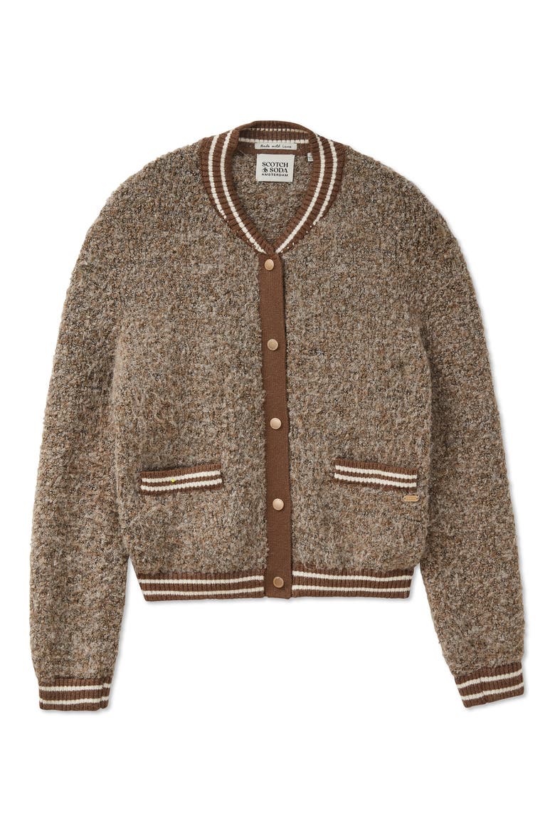 Bouclé Bomber Jacket, Alternate, color, MEDIUM BROWN