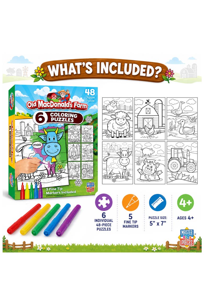 Old MacDonald Coloring Puzzles 6-Pack, Alternate, color, Multicolor