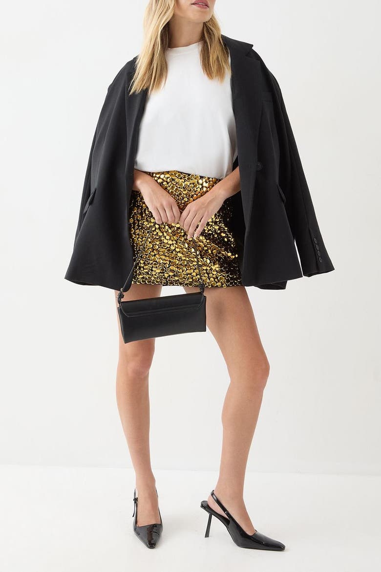 Studded Sequin Embellished Mini Skirt, Alternate, color, Gold