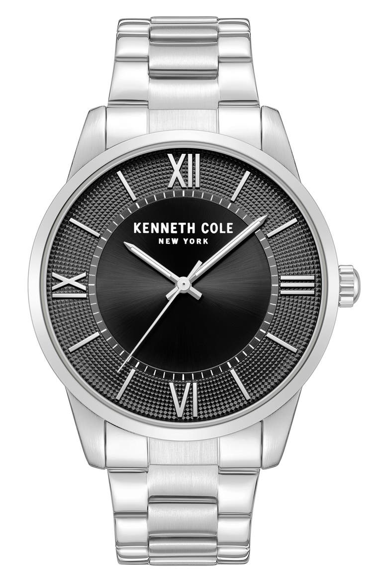 Three Hand Quartz Bracelet Watch, 44mm, Main, color, BLACK/ SILVER