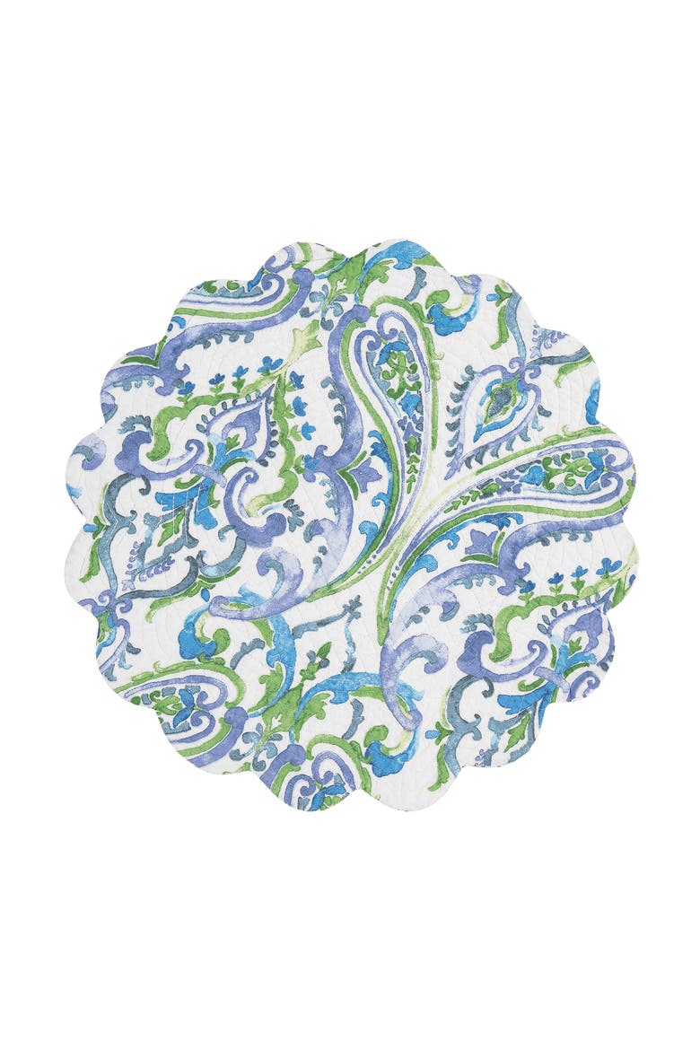Juliet Round Quilted Reversible Bright Paisley Placemats, Set of 6, 17", Alternate, color, Blue