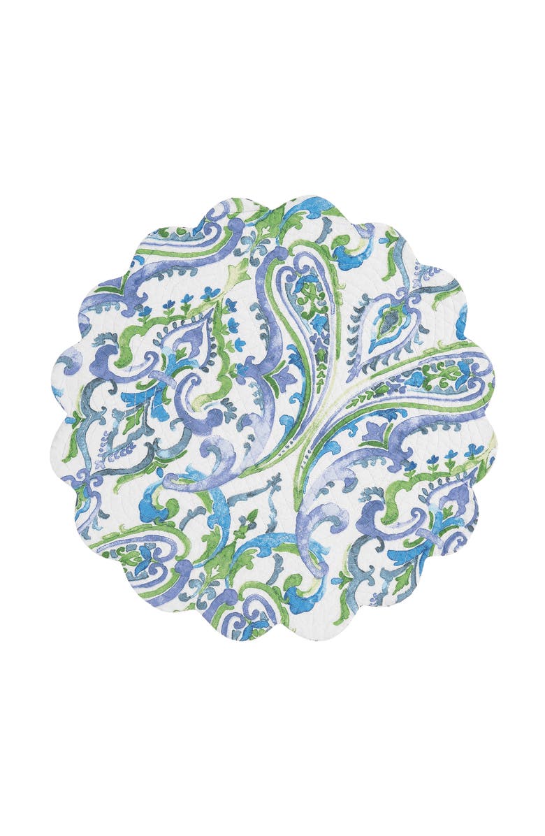 C&F Home Juliet Round Quilted Reversible Bright Paisley Placemats, Set of 6, 17", Alternate, color, Blue