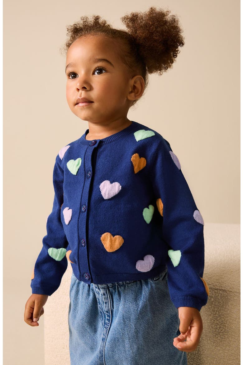 Kids' Rainbow Heart Cotton Blend Cardigan, Alternate, color, BLUE
