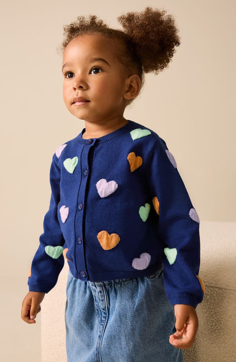 NEXT Kids' Rainbow Heart Cotton Blend Cardigan, Alternate, color, Blue