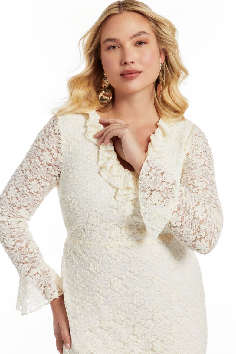 Ruffled Lace Maxi Dress, Alternate, color, WARM CREAM