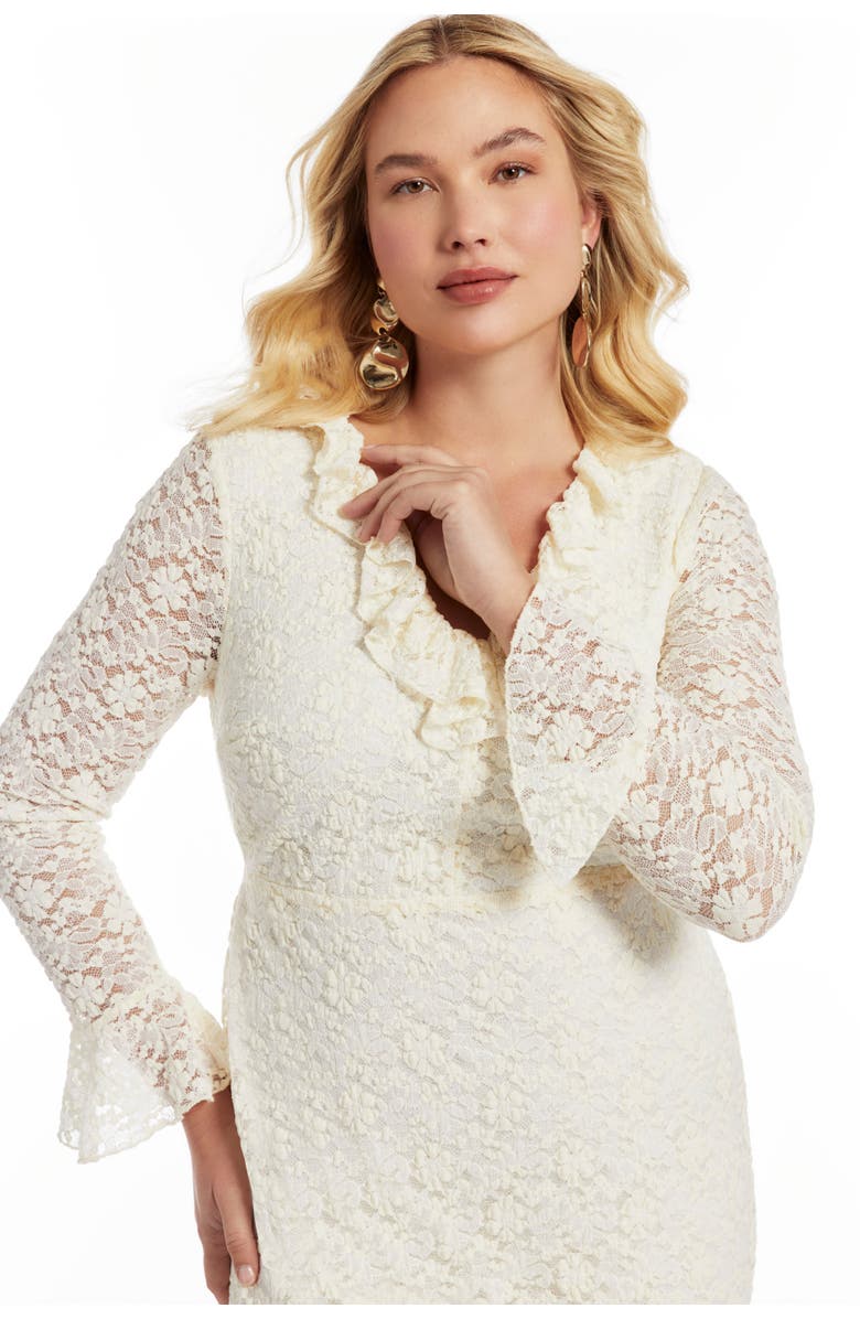 June + Vie Ruffled Lace Maxi Dress, Alternate, color, Warm Cream