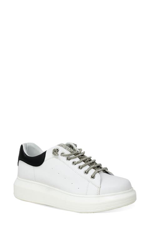 Rhinestone Faux Leather Platform Sneaker