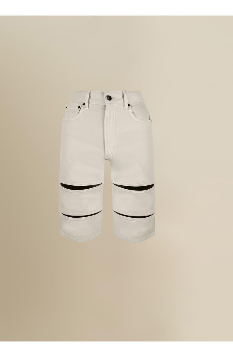 Contessa Mills Arcana with Leather Trim Mid-Rise Slim Denim Jean Short, Main, color, Tofu Denim