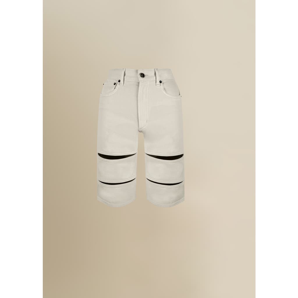 Contessa Mills Arcana With Leather Trim Mid-rise Slim Denim Jean Short In White