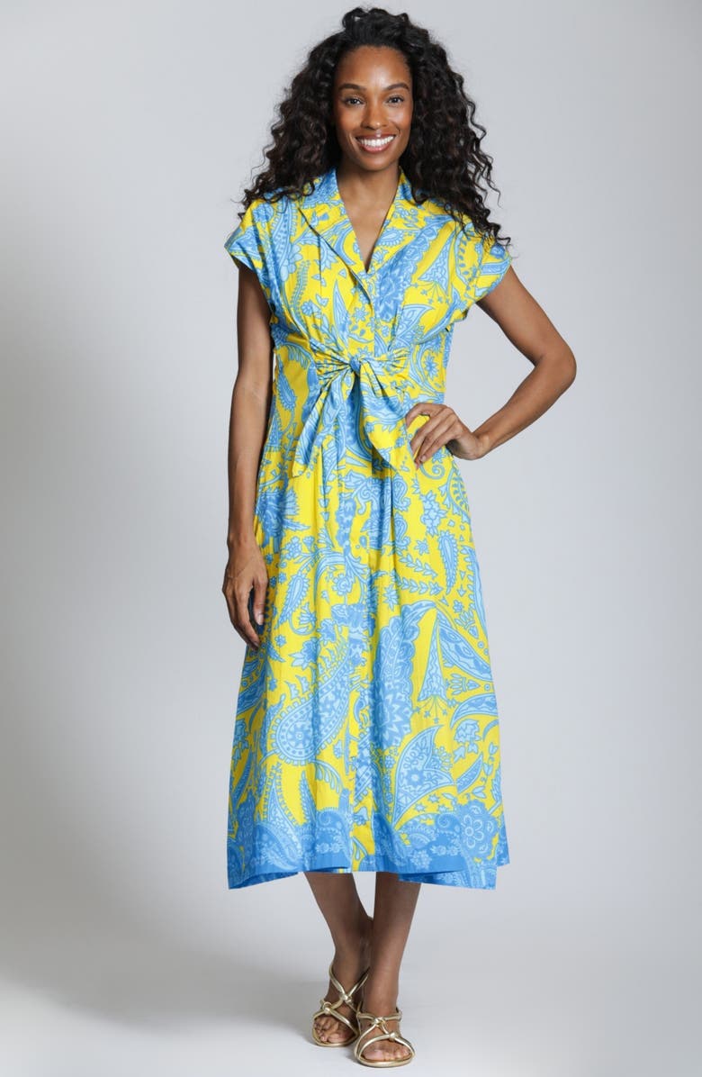 APNY Paisley Print Tie Front A-Line Dress, Alternate, color, Yellow Multi