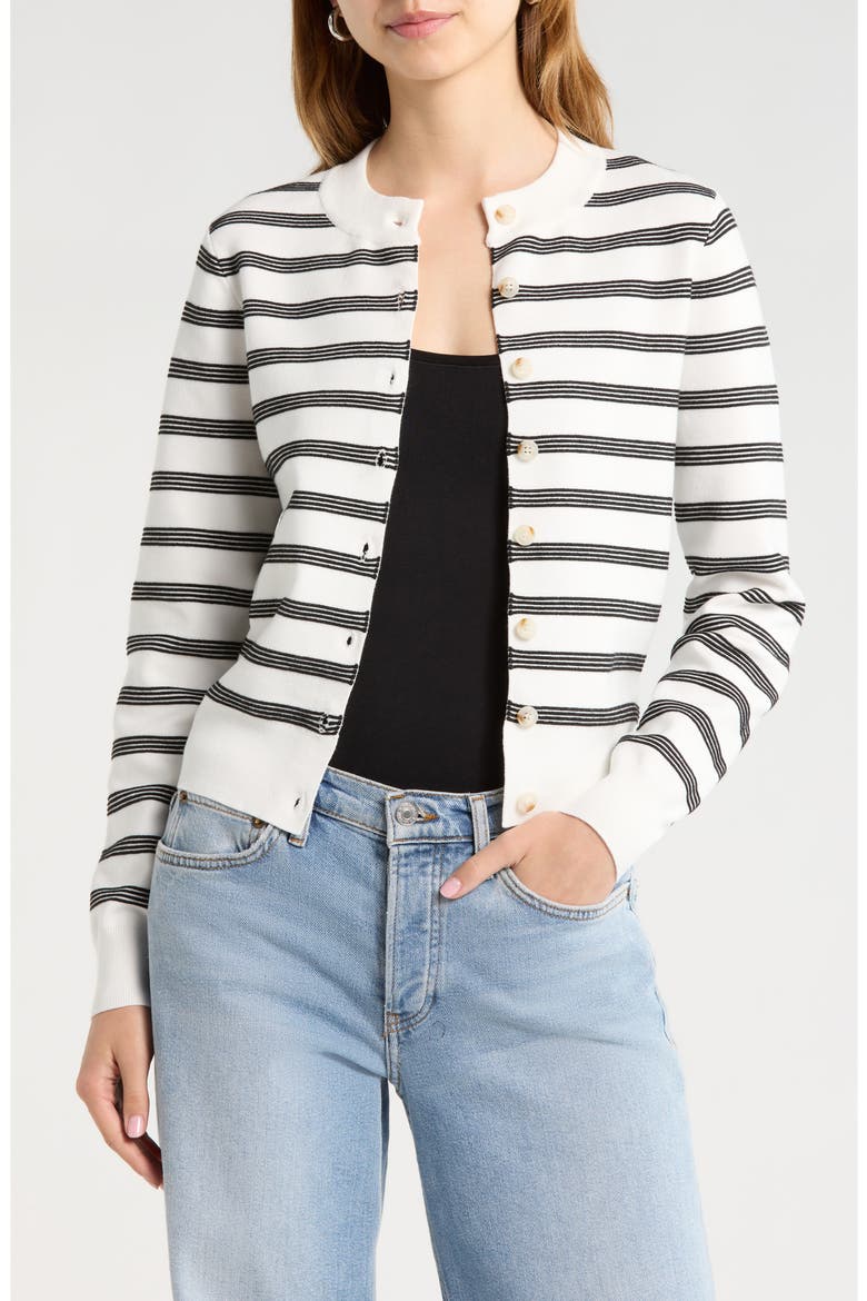 Tawni Stripe Cardigan, Main, color, BLACK WHITE STRIPE