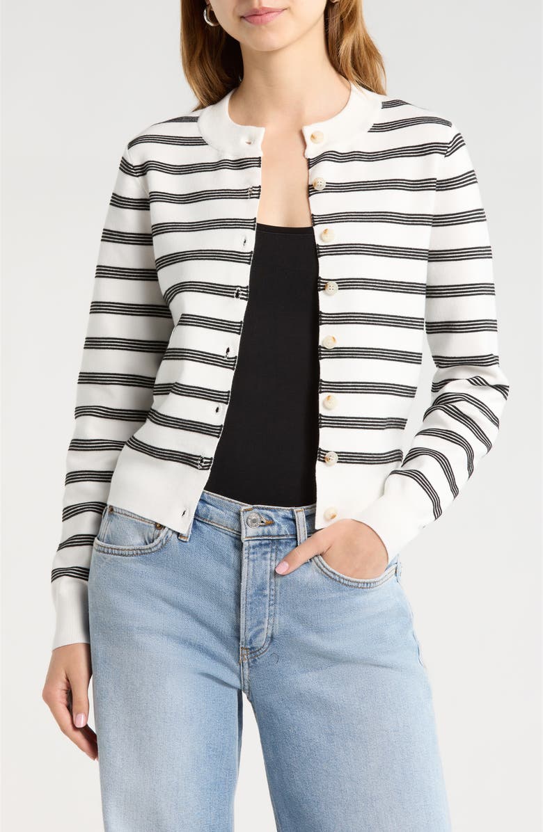 ASTR the Label Tawni Stripe Cardigan, Main, color, Black White Stripe