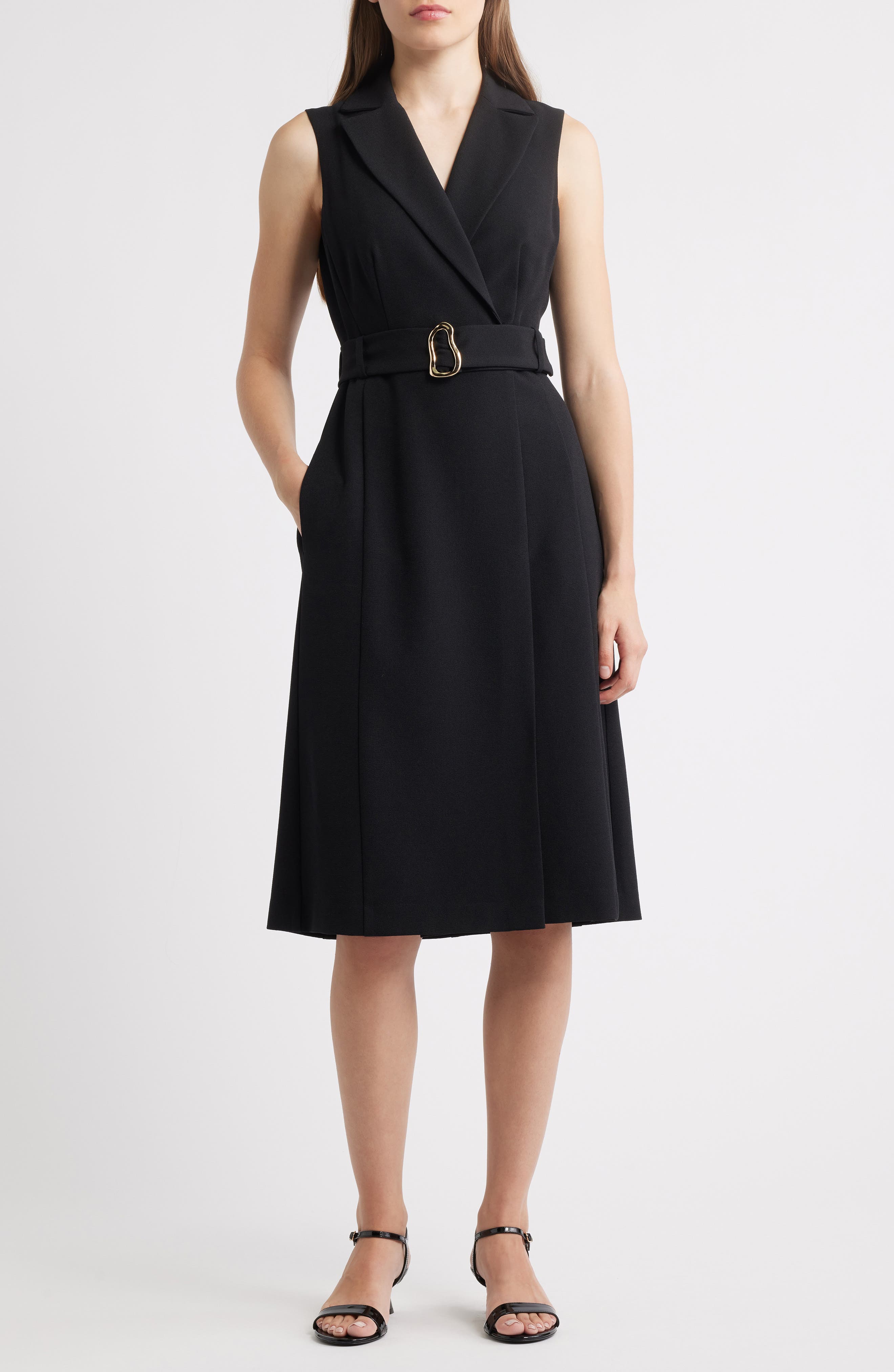 Vince Camuto Sleeveless Scuba Crepe Wrap Front Shirtdress