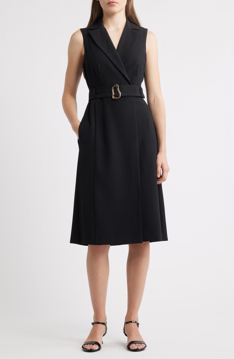 Vince Camuto Sleeveless Scuba Crepe Wrap Front Shirtdress, Main, color, Black