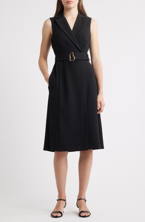 Sleeveless Scuba Crepe Wrap Front Shirtdress