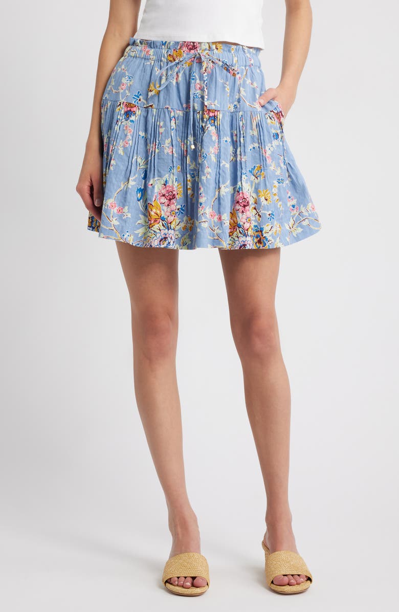 LOVE THE LABEL Melle Floral Pleated Drawstring Waist Miniskirt, Main, color, 