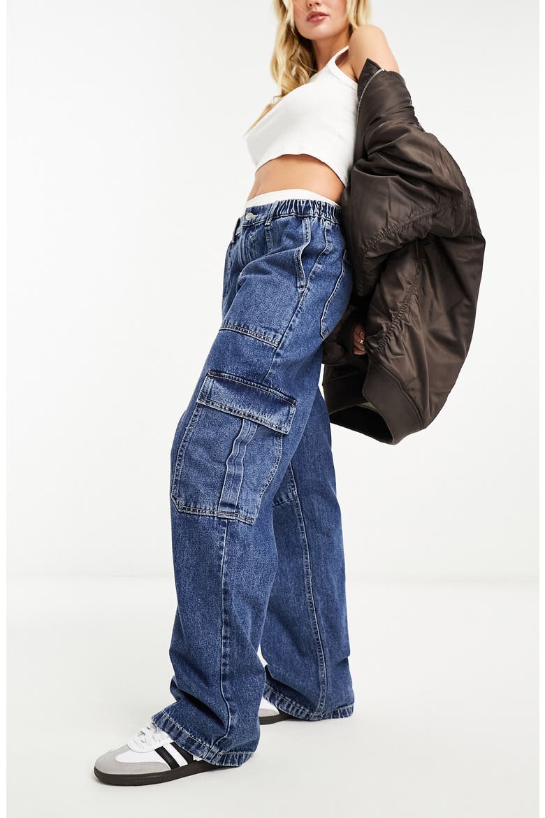 Wide Leg Cargo Jeans, Alternate, color, MID BLUE