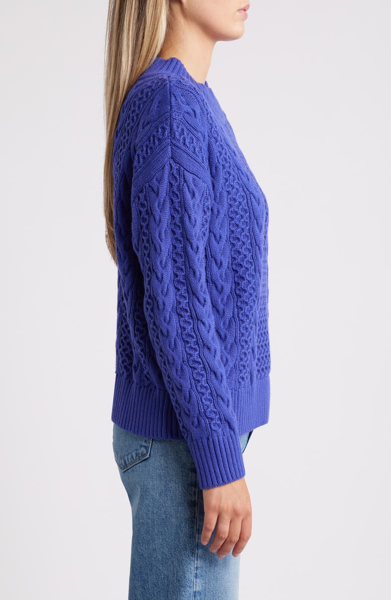 Hatley Cable Stitch Button Shoulder Cotton & Cashmere Sweater, Alternate, color, 