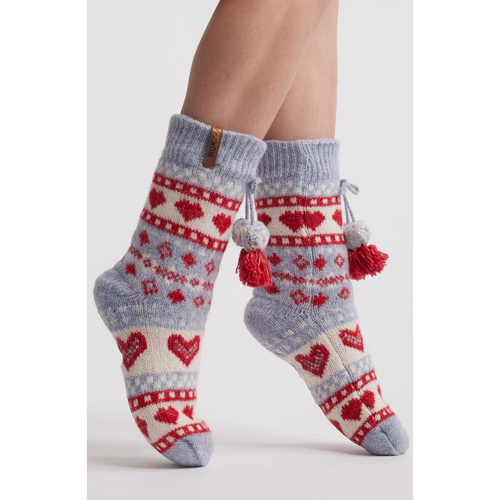 MUK LUKS Fair Isle Cottage Crew Socks in Moonstone