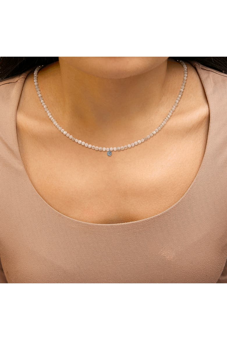 Sterling Silver Moonstone Bead Station Necklace with Diamond Accent, Alternate, color, Silver