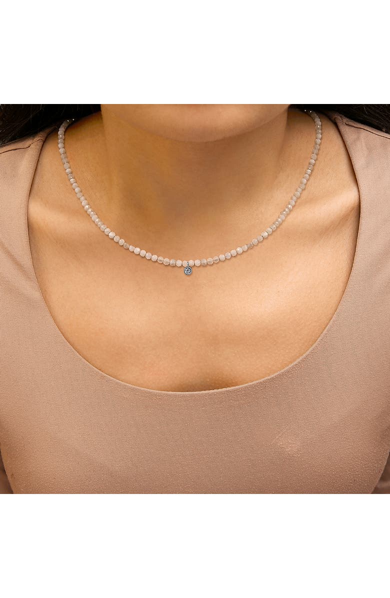 Haus of Brilliance Sterling Silver Moonstone Bead Station Necklace with Diamond Accent, Alternate, color, Silver