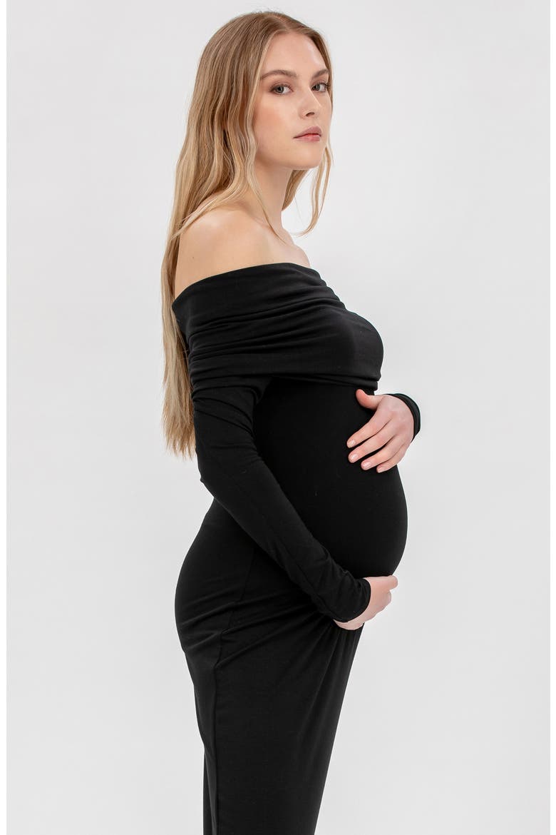 Primrose Off the Shoulder Long Sleeve Maternity Body-Con Dress, Alternate, color, BLACK