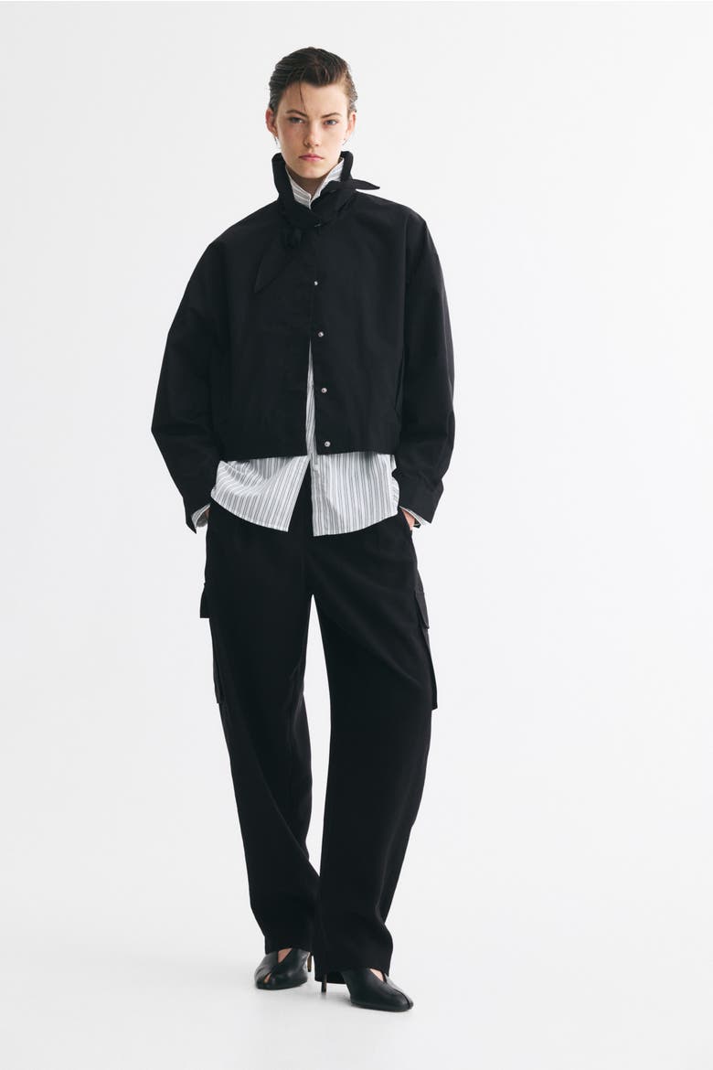 Scarf-Collar Bubble-Hem Jacket, Alternate, color, Black