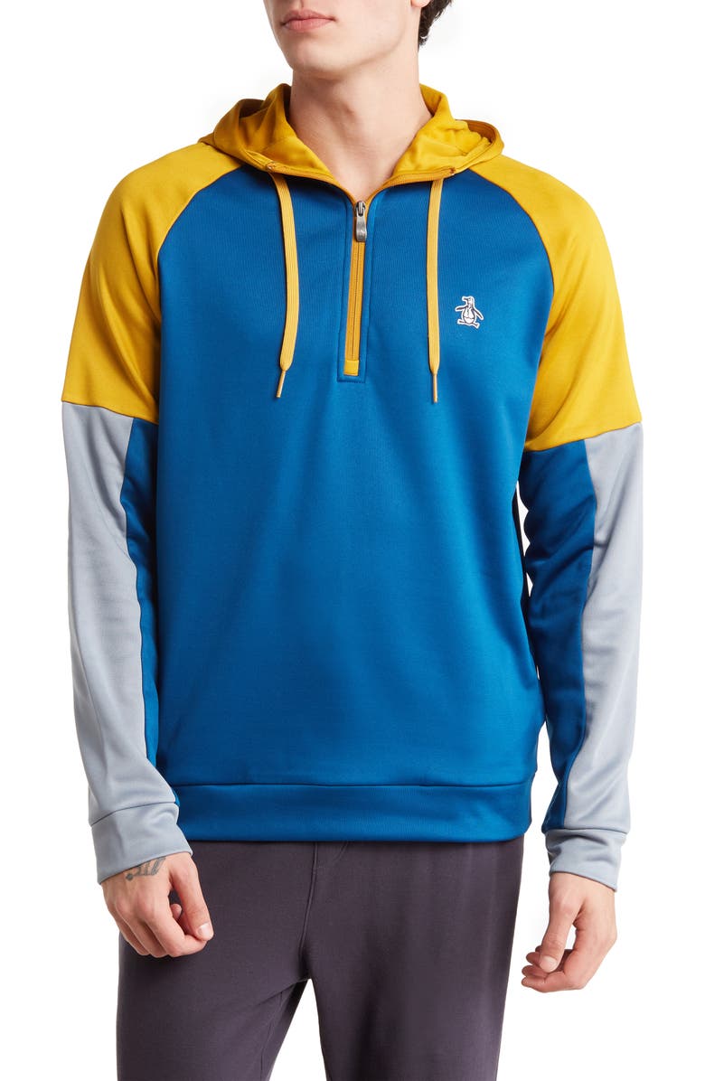 ORIGINAL PENGUIN GOLF Colorblock Long Sleeve Crossover Hoodie, Main, color, Blueberry Pancake
