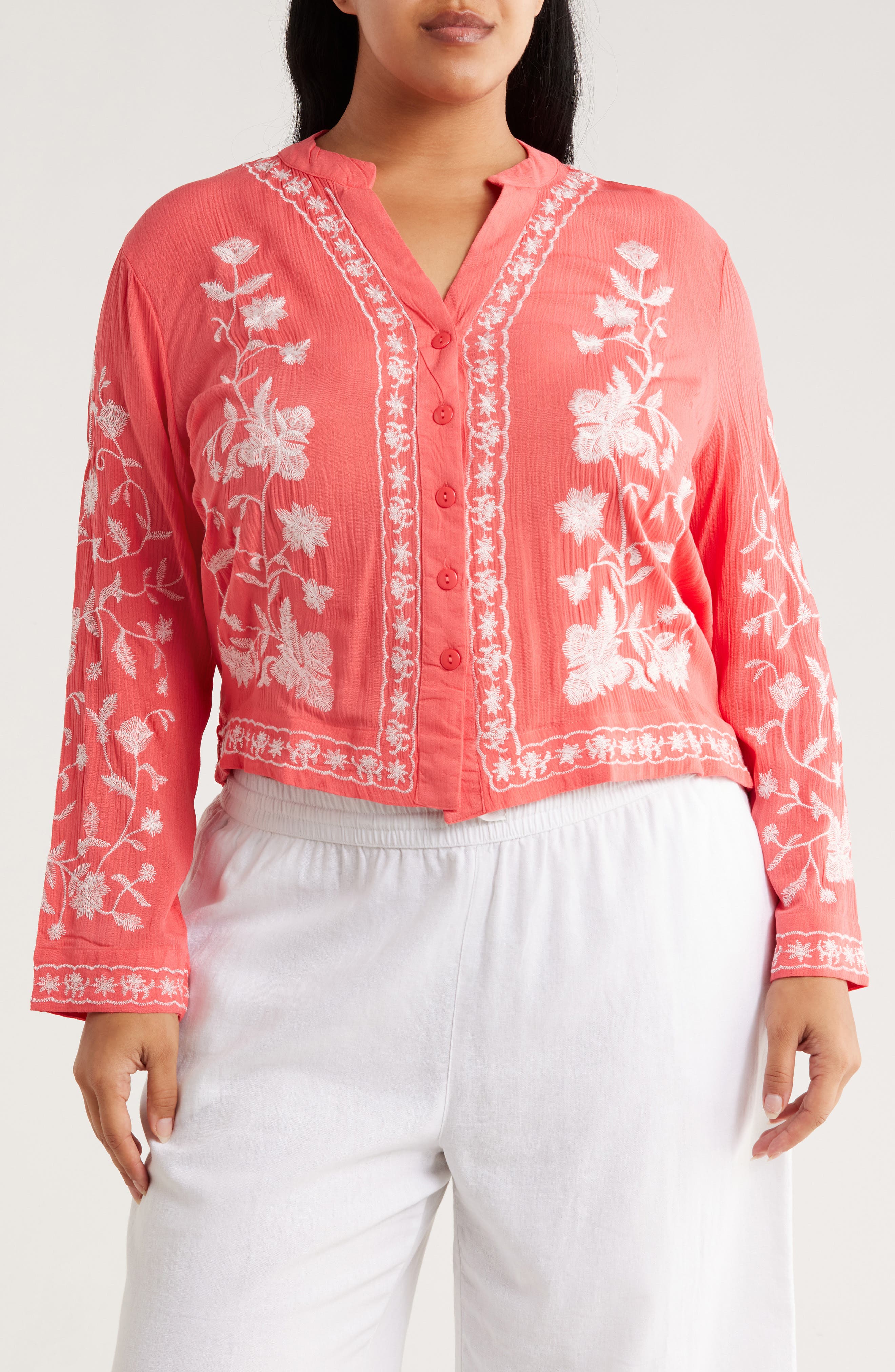 Embroidered Long Sleeve Button-Up Shirt - image 5