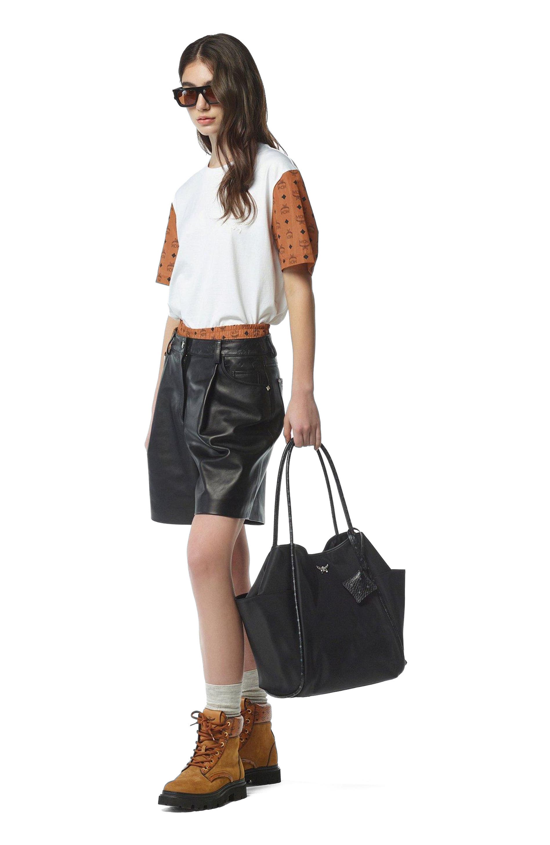 MCM Aren Shopper in ECONYLÂ<sup>®</sup> and Leather, Alternate, color, Black