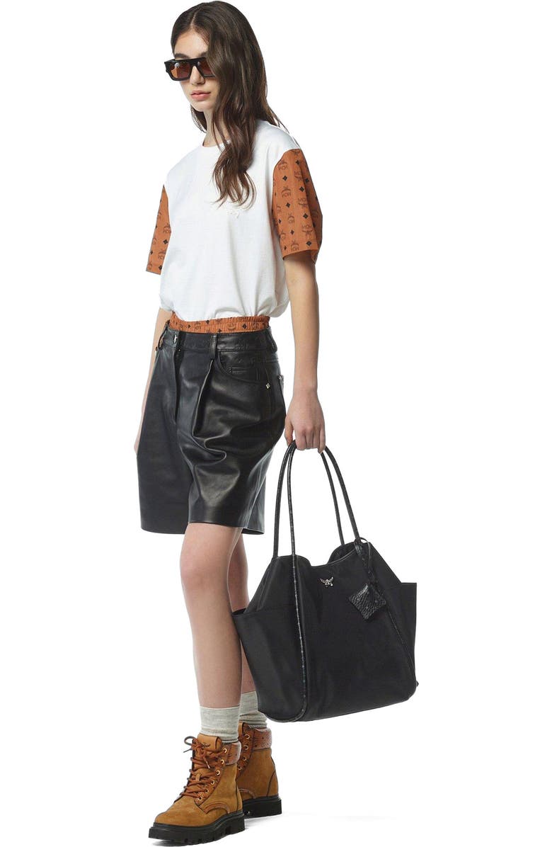 MCM Aren Shopper in ECONYLÂ<sup>®</sup> and Leather, Alternate, color, Black