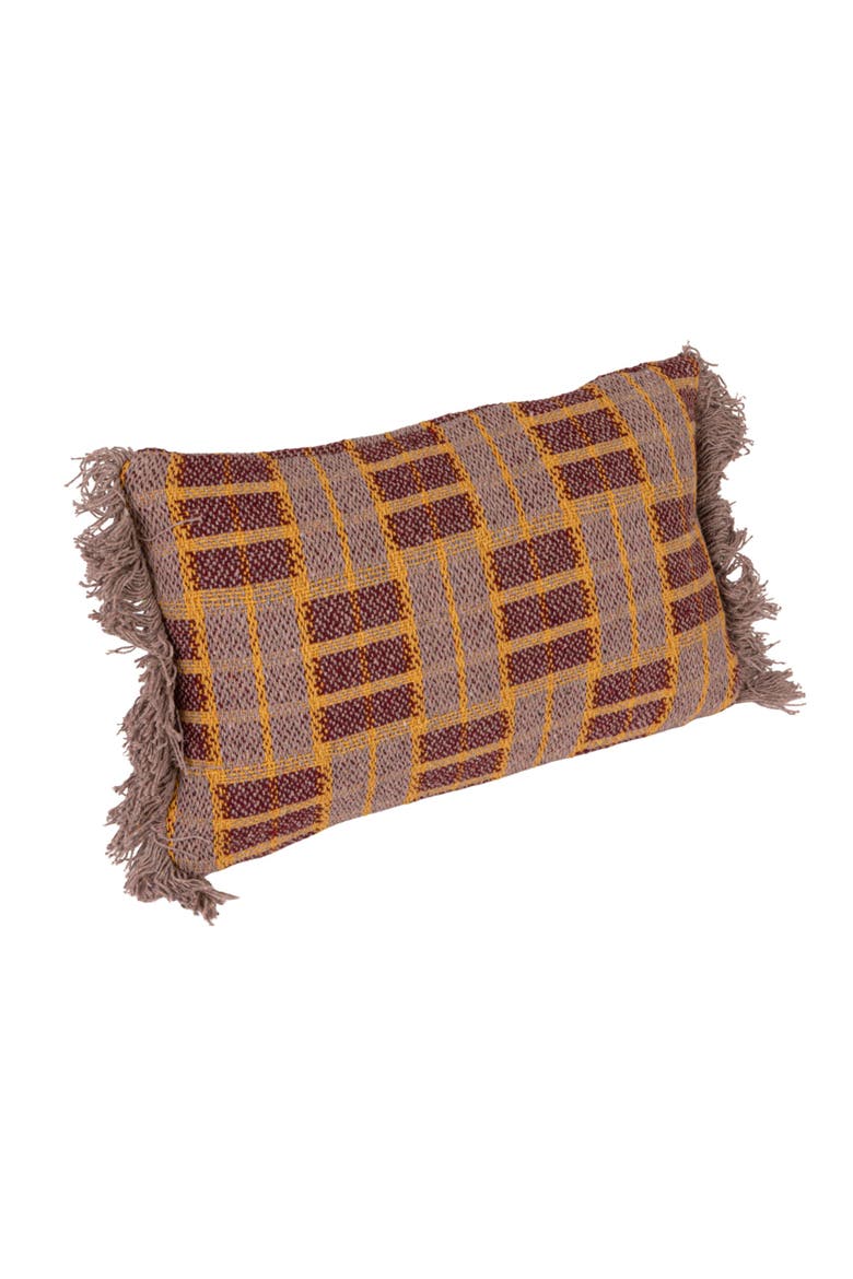 Woven Recycled Cotton Blend Lumbar Pillow with Fringe, Alternate, color, Purple