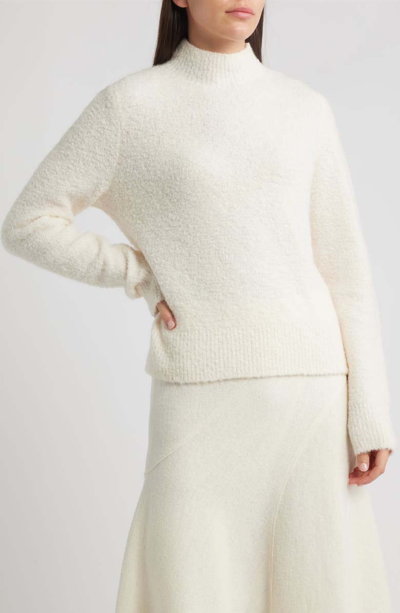 BOSS Fubrina Bouclé Wool
Cashmere Blend Mock Neck Sweater, Main, color, Soft Cream