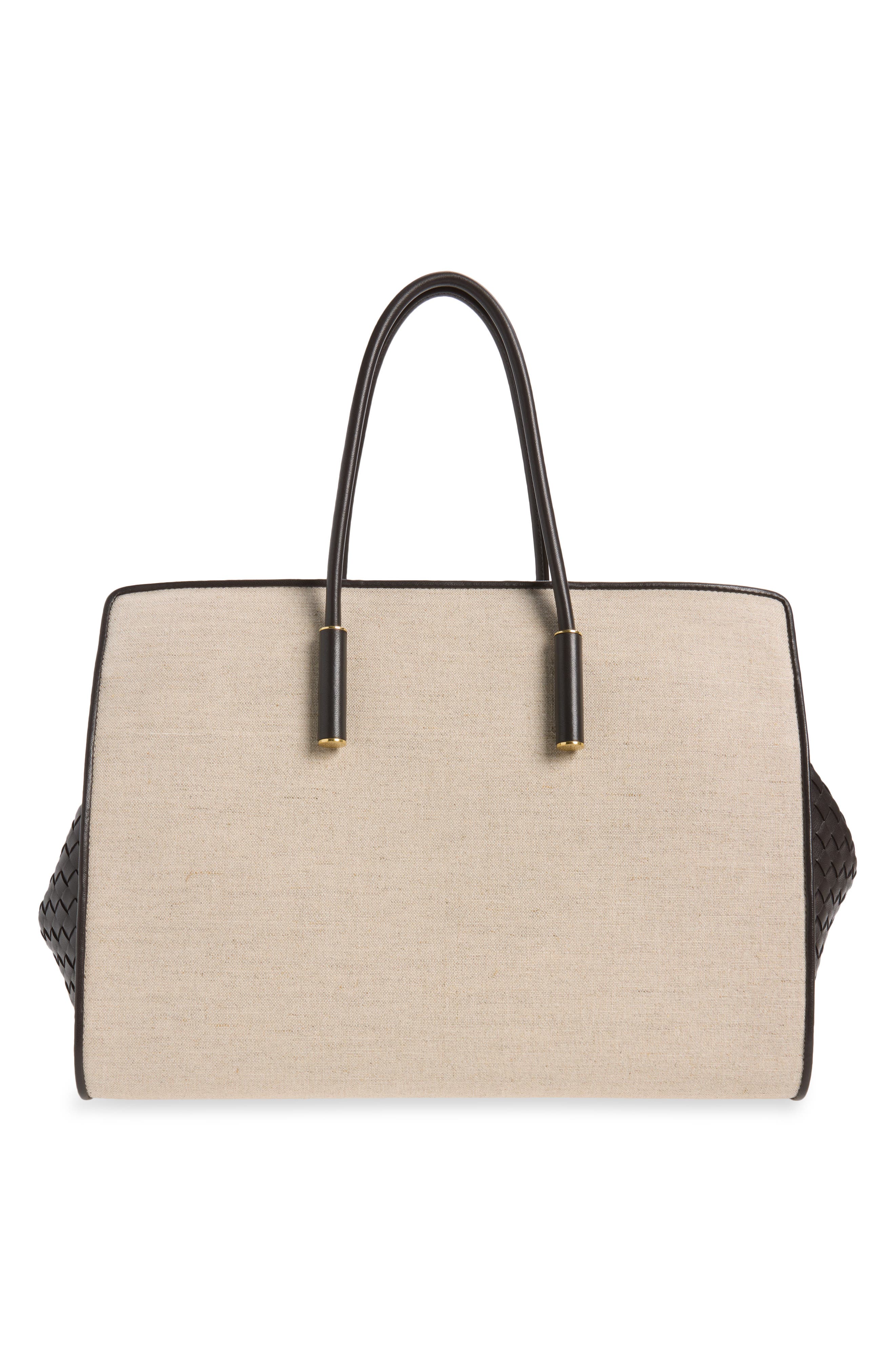 Barbara Canvas & Intrecciato Leather Tote, Main, color, 9965 NATURAL/ ESPR-BRASS V
