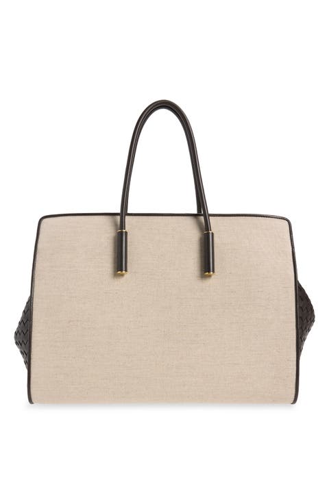 Barbara Canvas & Intrecciato Leather Tote