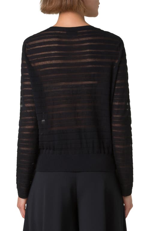 Shop Akris Sheer Stripe Cotton Blend Sweater In Black