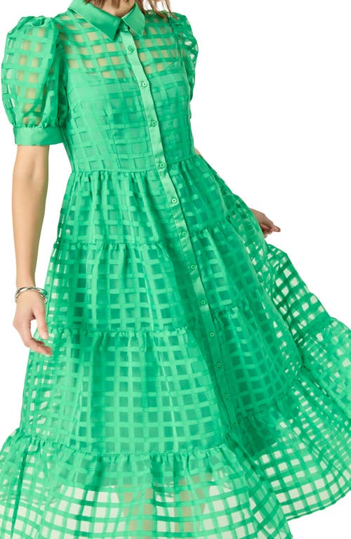 ENGLISH FACTORY ENGLISH FACTORY GRID PATTERN TIERED MIDI SHIRTDRESS