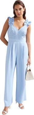 Phase Eight Moira Blue Ruffle Sleeve Jumpsuit