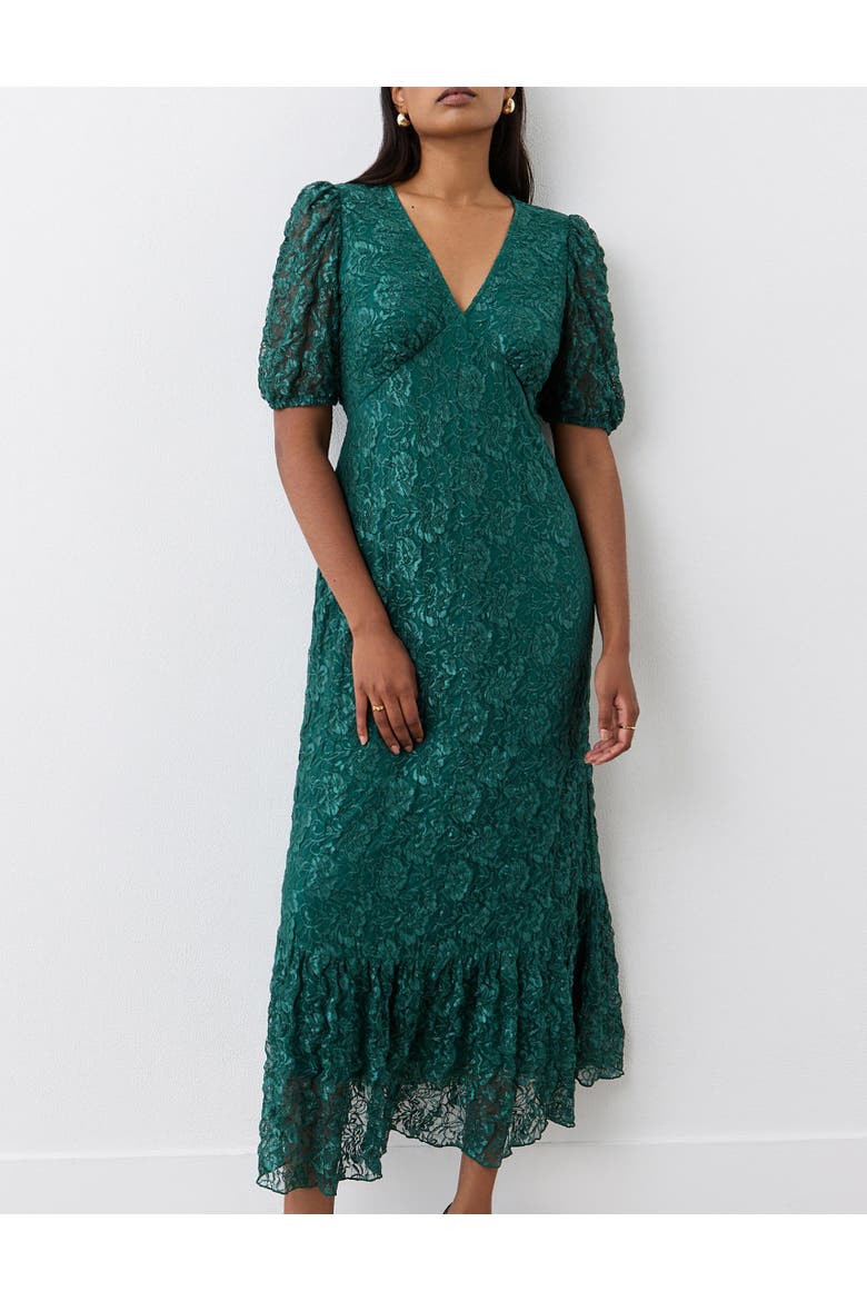 Loretta Short Sleeve Lace Midi Dress, Alternate, color, Green