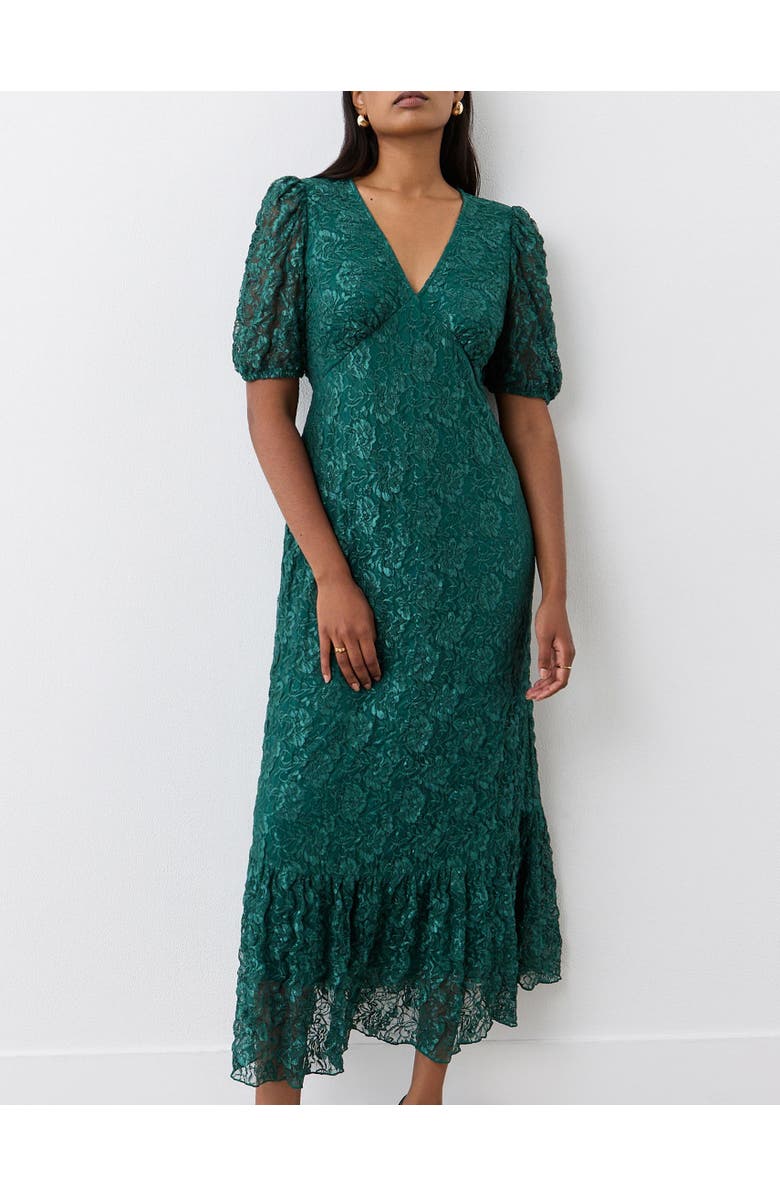 Finery London Loretta 3/4 Sleeve Lace Midi Dress, Alternate, color, Green