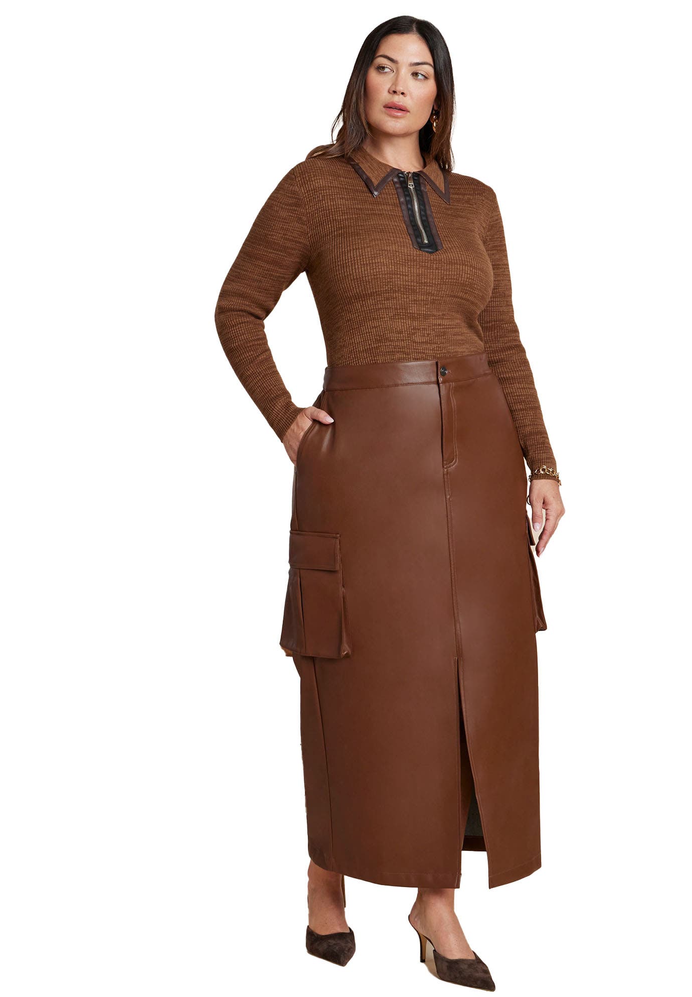 Maxi Cargo Faux Leather Skirt