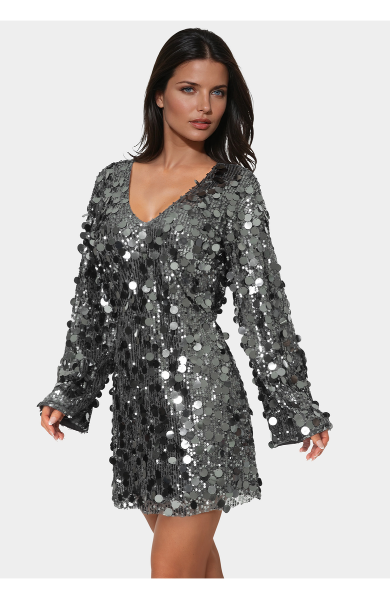 bebe Beaded Dolman Sleeve Mini Dress, Alternate, color, Silver
