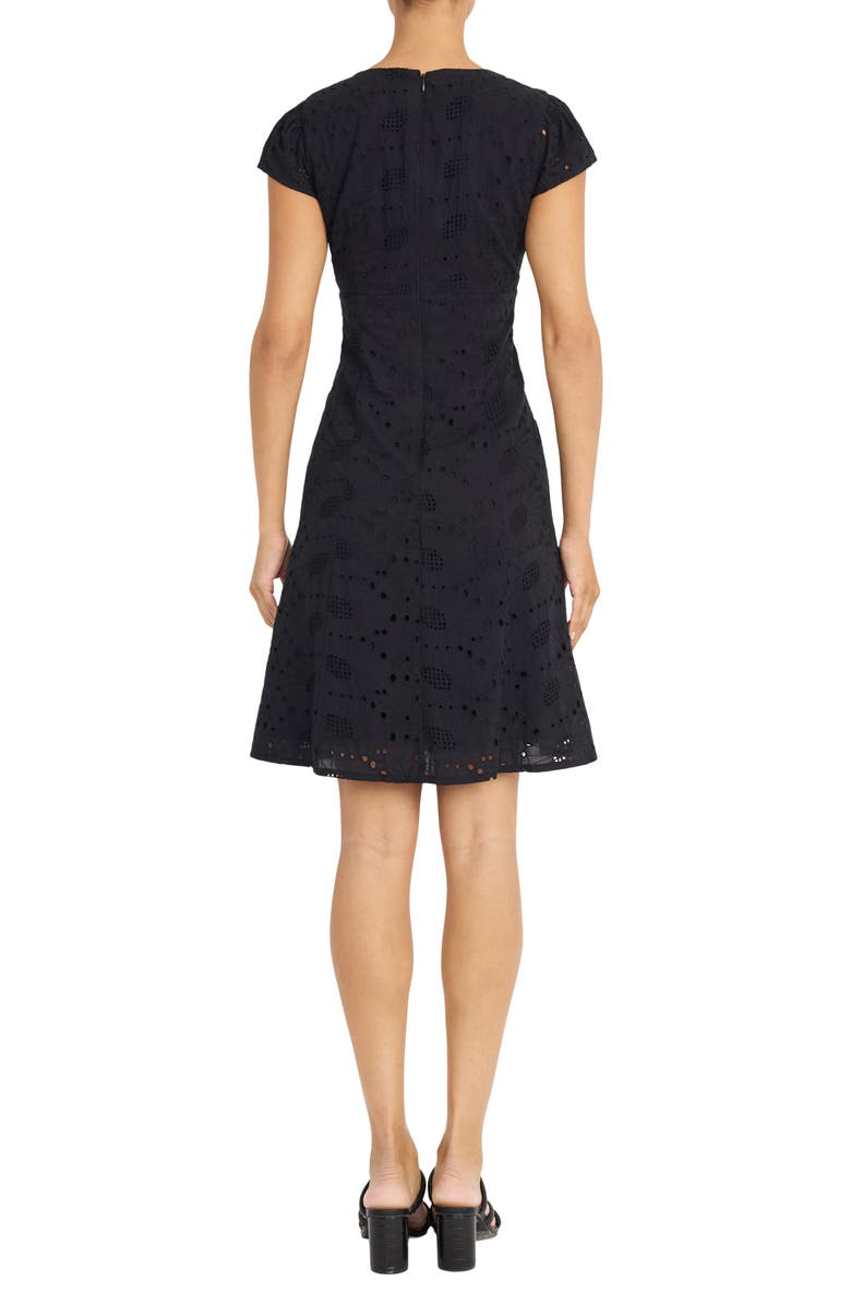 Maggy London Eyelet Cap Sleeve Dress, Alternate, color, Black